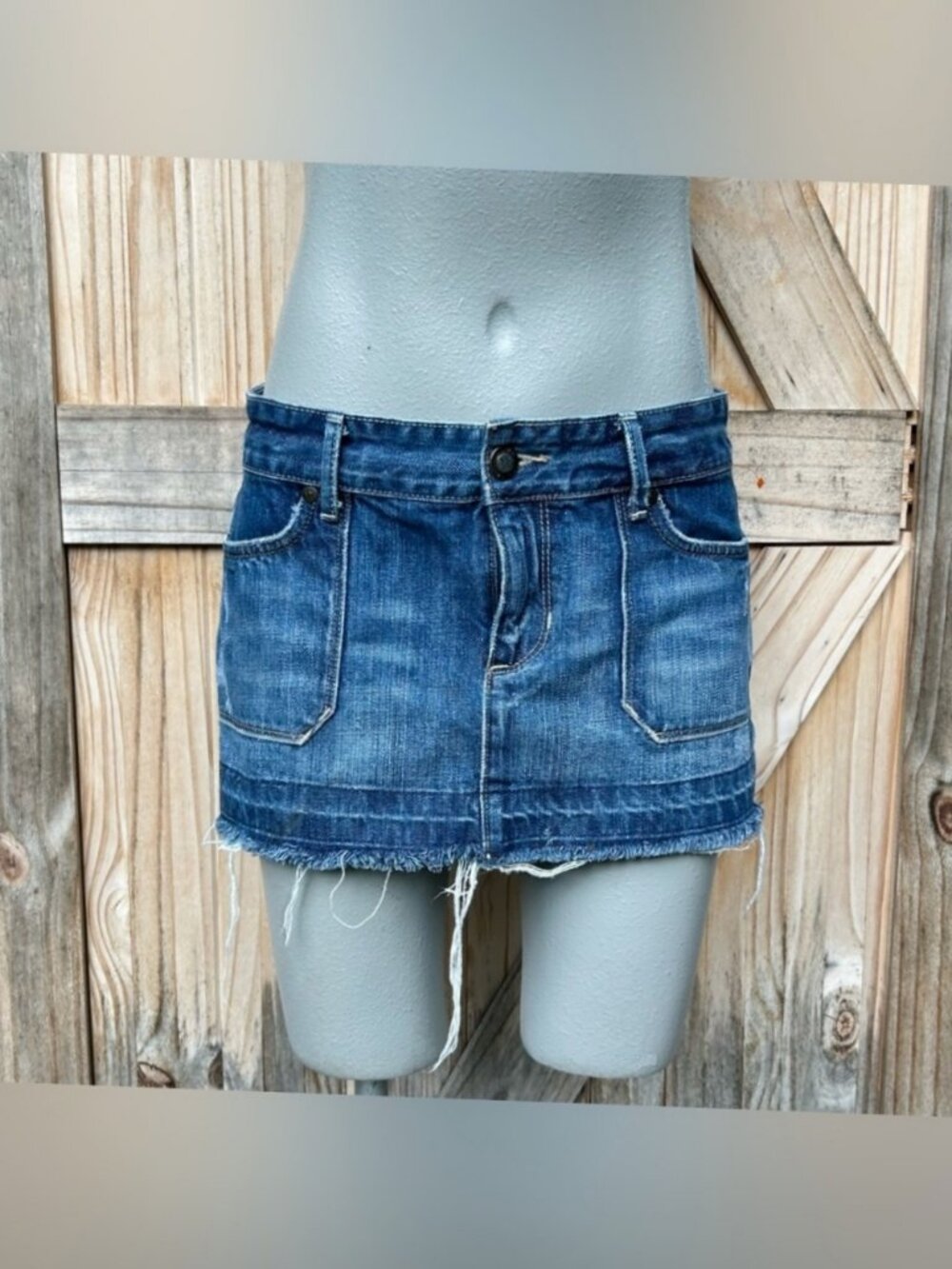 Vintage Y2K Abercrombie & Fitch Low Distressed Denim Raw Hem Micro Mini Skirt~2~